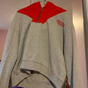 Stranger things gray and red quarter zip